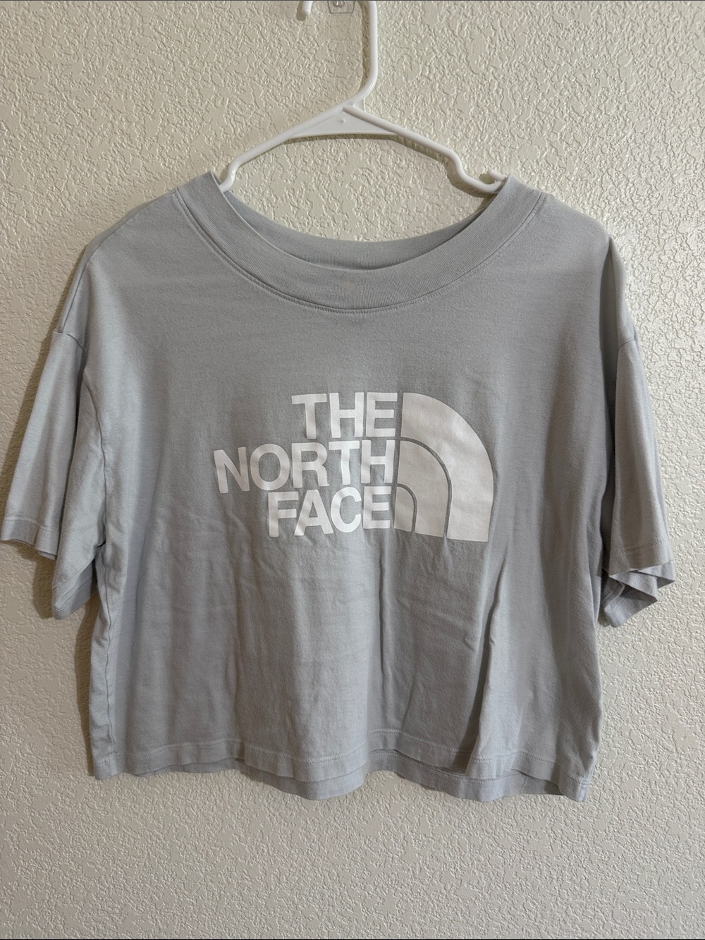 The North Face Women's Light Gray Logo Oversized Crop Tee